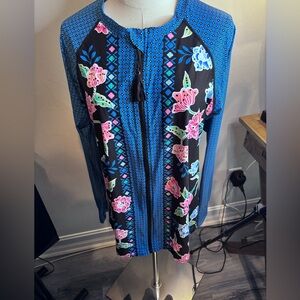 Beach House Turquoise and Black Printed Tunic XL